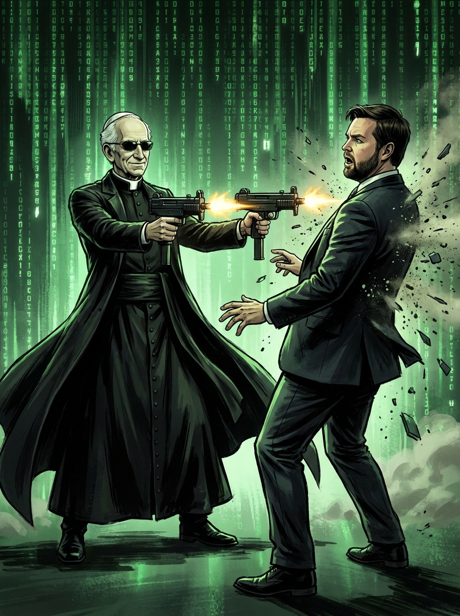 Pope Leo as Neo gunning down JD Vance