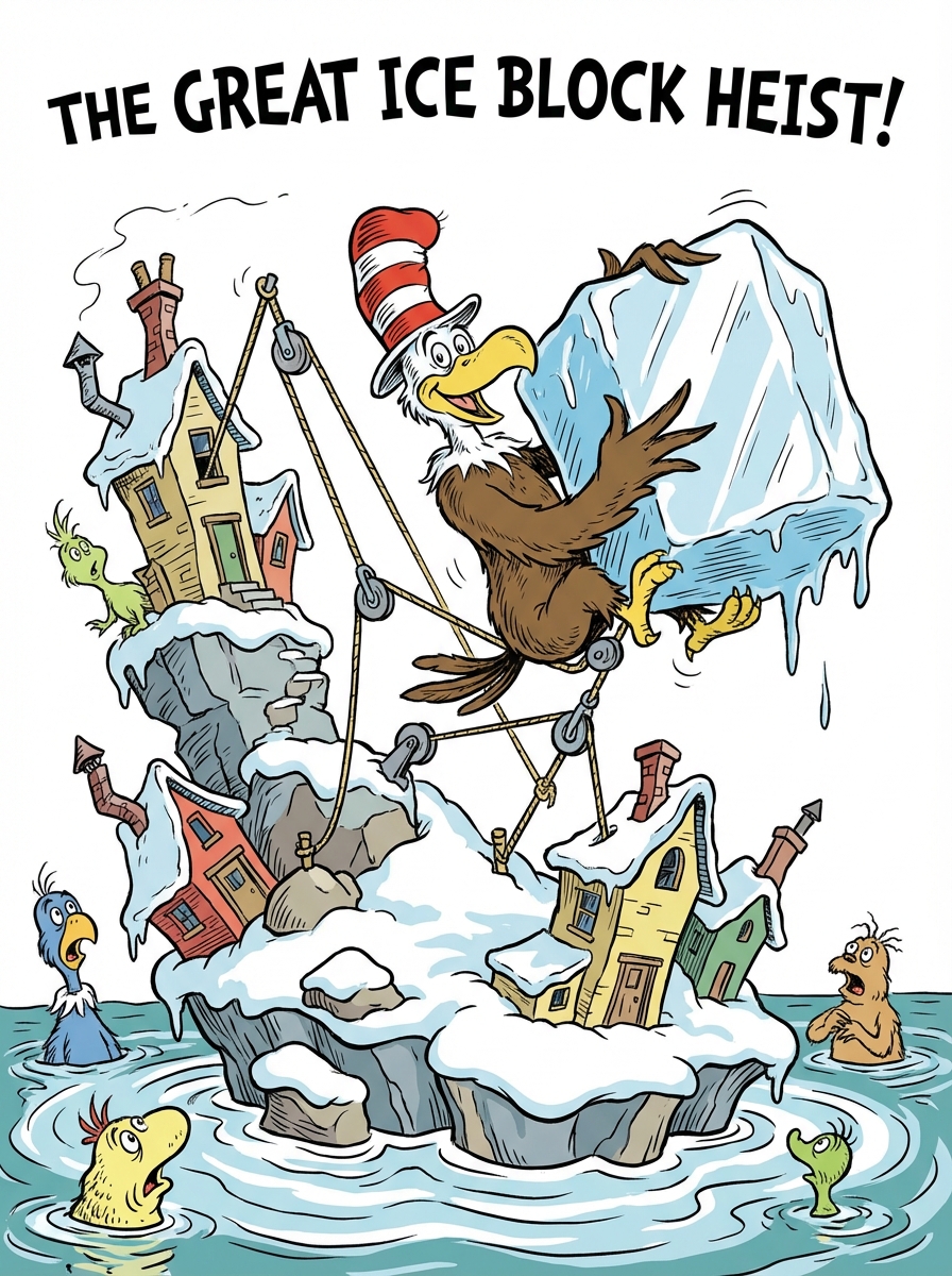 Eagle trying to steal ice from Greenland